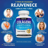 Con Collagen Peptides: Recupera tu juventud 💆‍♀️y ten una piel firme, cabello lleno de vida y huesos fuertes con 5 colágenos en 1 cápsula 💊✨