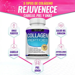 Con Collagen Peptides: Recupera tu juventud 💆‍♀️y ten una piel firme, cabello lleno de vida y huesos fuertes con 5 colágenos en 1 cápsula 💊✨