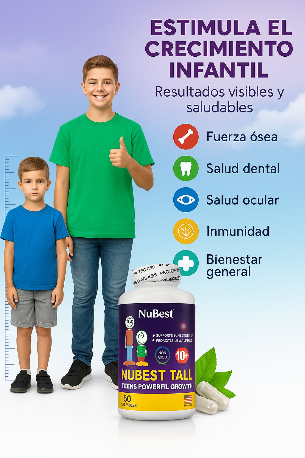 Fortalece los huesos 🦴, apoya el crecimiento 📏 y refuerza sus defensas 💪 con Nubest Tall importado de USA.