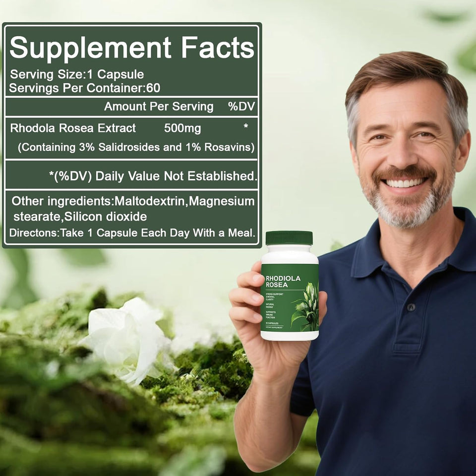Rhodiola Rosea — Fórmula Natural Importada de USA para Estrés y Rendimiento 🗽