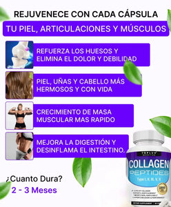 Con Collagen Peptides: Recupera tu juventud 💆‍♀️y ten una piel firme, cabello lleno de vida y huesos fuertes con 5 colágenos en 1 cápsula 💊✨