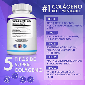 Con Collagen Peptides: Recupera tu juventud 💆‍♀️y ten una piel firme, cabello lleno de vida y huesos fuertes con 5 colágenos en 1 cápsula 💊✨