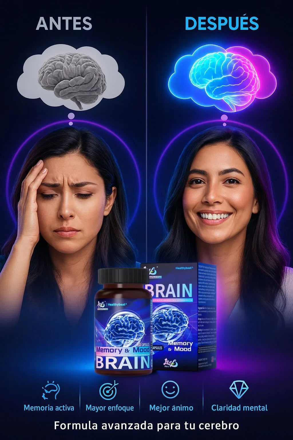 🧠✨ Activa tu mente, memoria y enfoque al máximo 💊 Con BRAIN Memory & Mood — Importado de USA