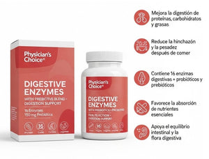 ✨ Come sin culpa 🍽️ con Digestive Enzymes – Diseñado en USA 🗽bajo la ciencia 16-Enzyme Probiotic System™ 🔬 para mejorar digestión y absorción 💪.