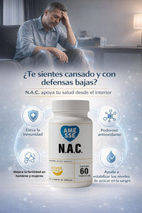 Activa tu energía y defensa interna diariamente 🔋 Gracias a la fórmula de NAC con potente acción antioxidante 💊