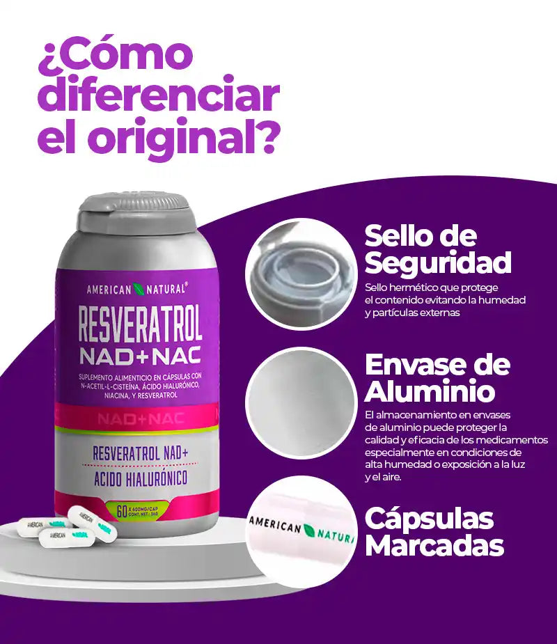 NAD+ RESVERATROL de American Natural Importado de EEUU: El elixir de la juventud en una capsula