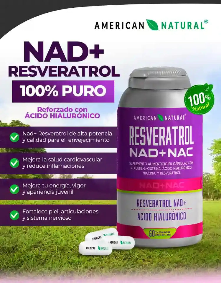 NAD+ RESVERATROL de American Natural Importado de EEUU: El elixir de la juventud en una capsula