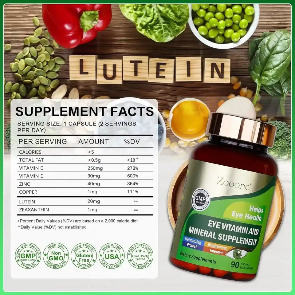 Nutre y protege tu visión todos los días 👁️✨ Con la formula de ZOONE que tiene luteína, zeaxantina y vitamina C 💊