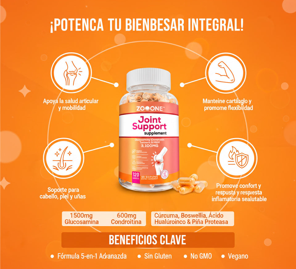 Zooone Joint Support: Fórmula Avanzada 7 en 1 con Glucosamina y Cúrcuma para Alivio del Dolor y Máxima Movilidad 🌱