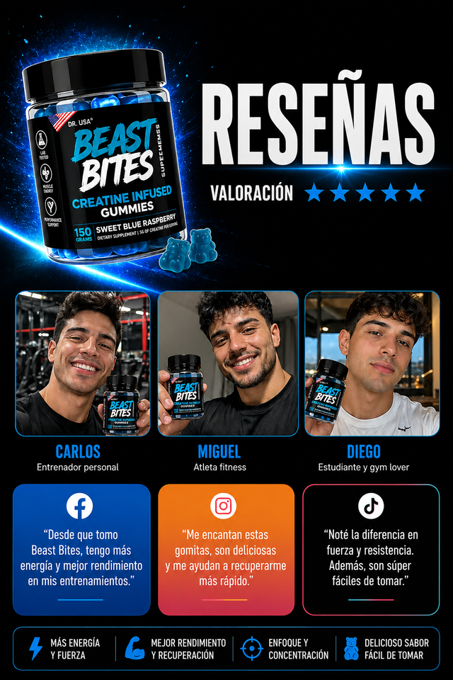 BEAST BITES™ CREATINE INFUSED GUMMIES  MÁS FUERZA Y MEJOR RENDIMIENTO 💪🔥