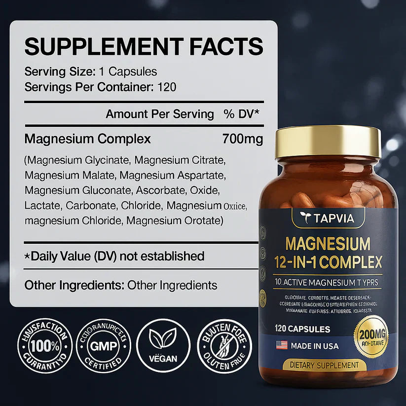 Con Magnesium 12 en 1 Complex:✨ Vuelve a despertar con ganas, no con cansancio😴Tu cuerpo puede sentirse joven otra vez 💪