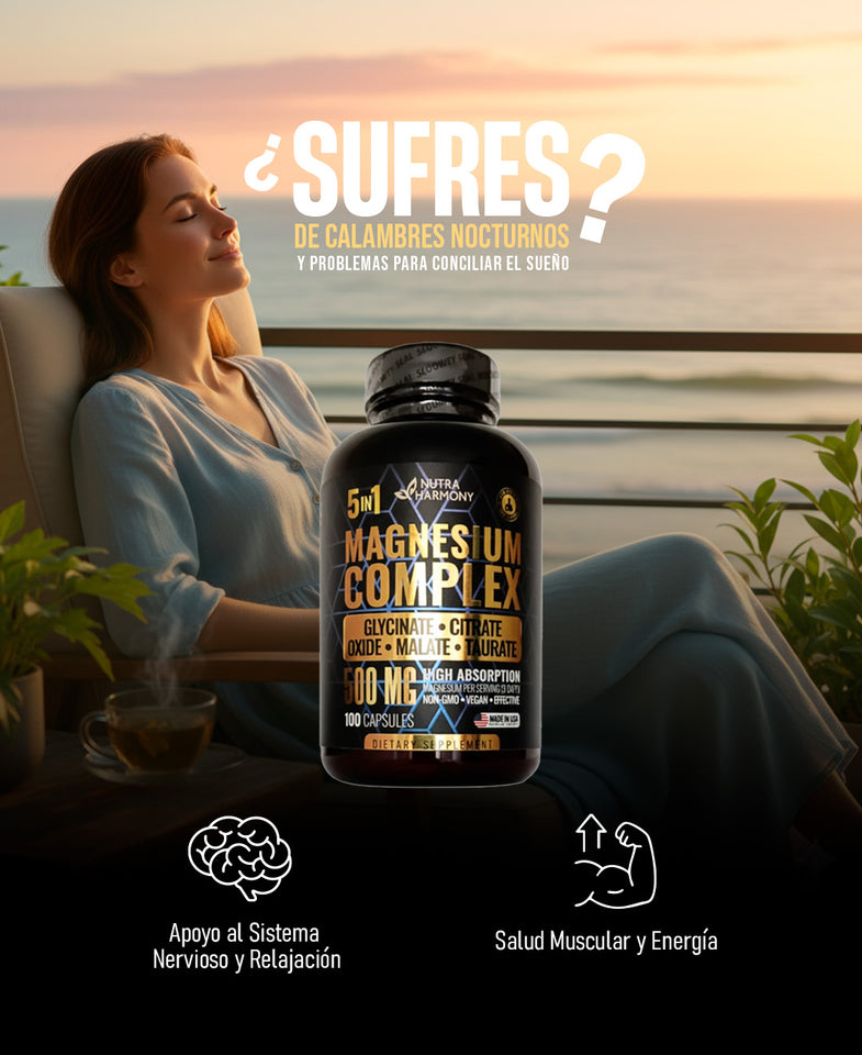 Magnesium Complex 5 en 1: La Solución de Alta Absorción para Dormir Profundo, Eliminar Calambres y Calmar el Estrés. 😴💪🧘‍♀️