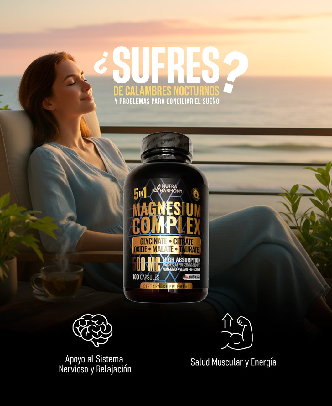 Magnesium Complex 5 en 1: La Solución de Alta Absorción para Dormir Profundo, Eliminar Calambres y Calmar el Estrés. 😴💪🧘‍♀️