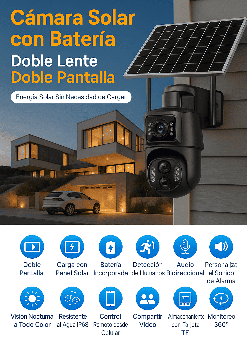Cámara de Seguridad Ultra HD con Panel Solar a prueba de Agua💧📹