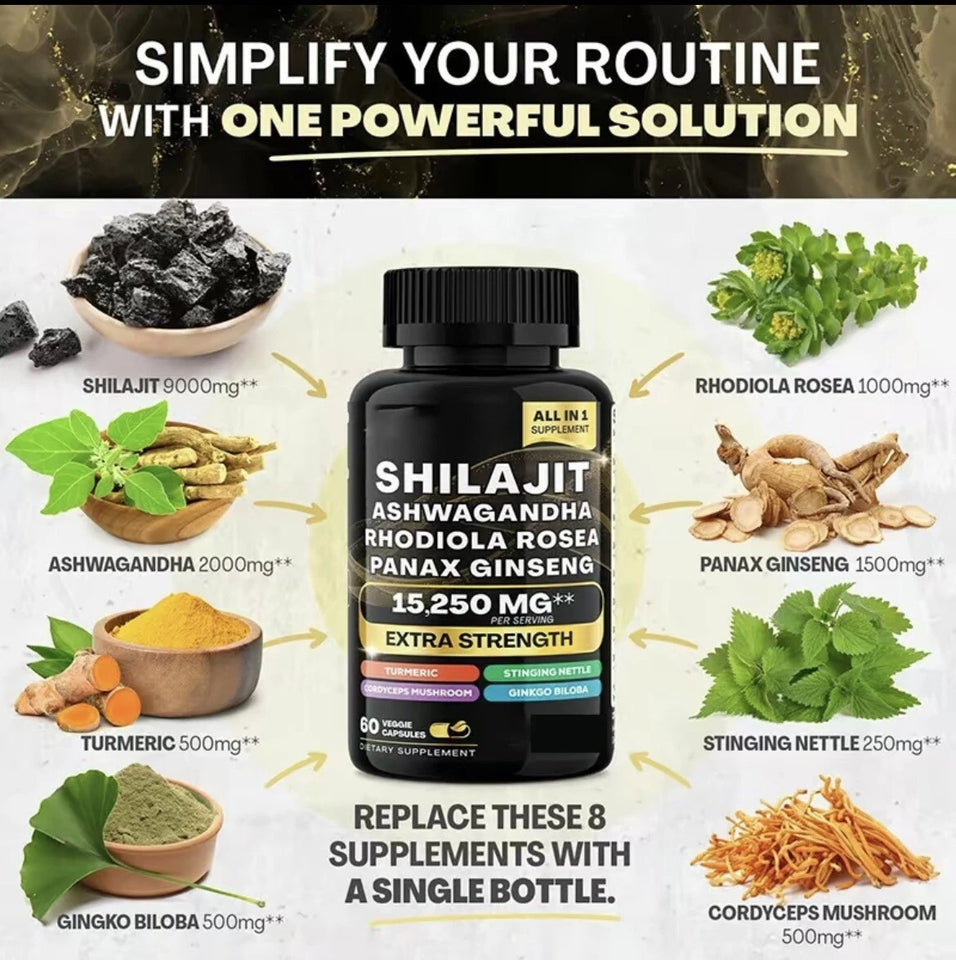 🔥 Vitalidad Extrema 8-en-1: Shilajit + Ashwagandha Premium